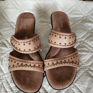 Brand Studded Tan Slip-On Heels
